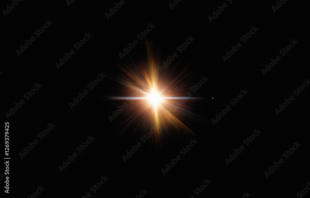 Leinwandbilder A bright light shines in the center of a black background with rays of light emanating from the center.