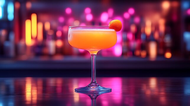 High end cocktail presentation with a futuristic neon ambiance