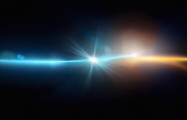 Fototapeta premium A bright light, possibly a star, shines in the center of a dark, black background.