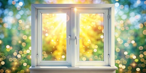 White Plastic Window Frame with Bokeh Background - Isolated Stock Photo