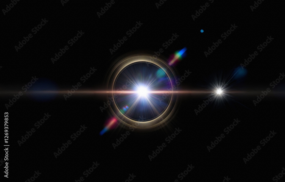Poster a bright golden light shines from a circular opening in a black void.