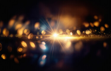 A bright, golden light shines from the center of the image, radiating outwards with long rays. The light creates a starburst effect against a dark background.