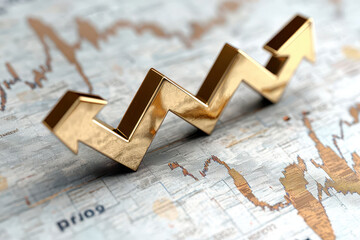 golden zigzag arrow representing economic growth trends on financial chart