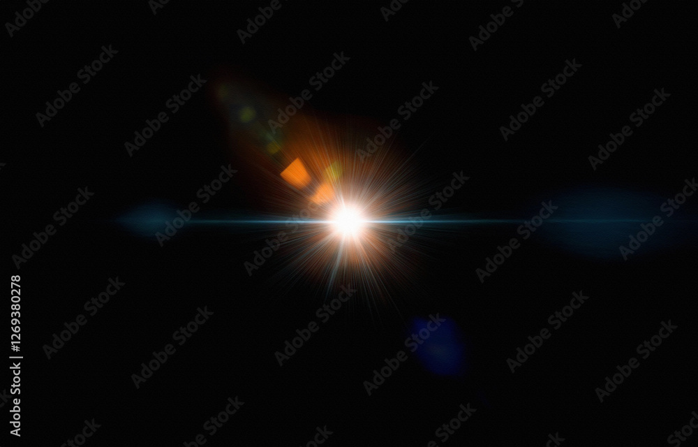 Poster a bright light source with radial rays shines against a dark background.