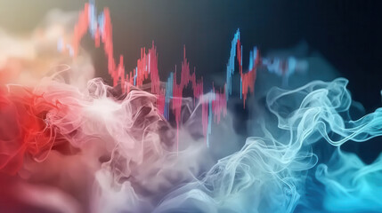 dynamic holographic stock market graph emerges through swirling colorful smoke