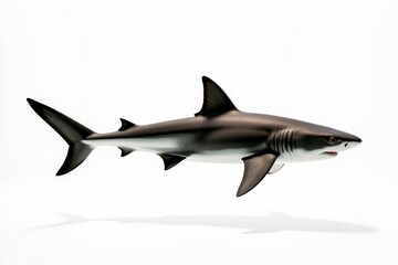 Fototapeta premium Image depicts a blacktip shark gliding gracefully through water. Concept highlights blacktip shark's role in marine ecosystems and its significance in oceanic biodiversity.