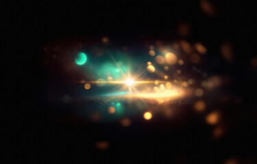 A bright, golden light shines against a dark background with radiating beams.