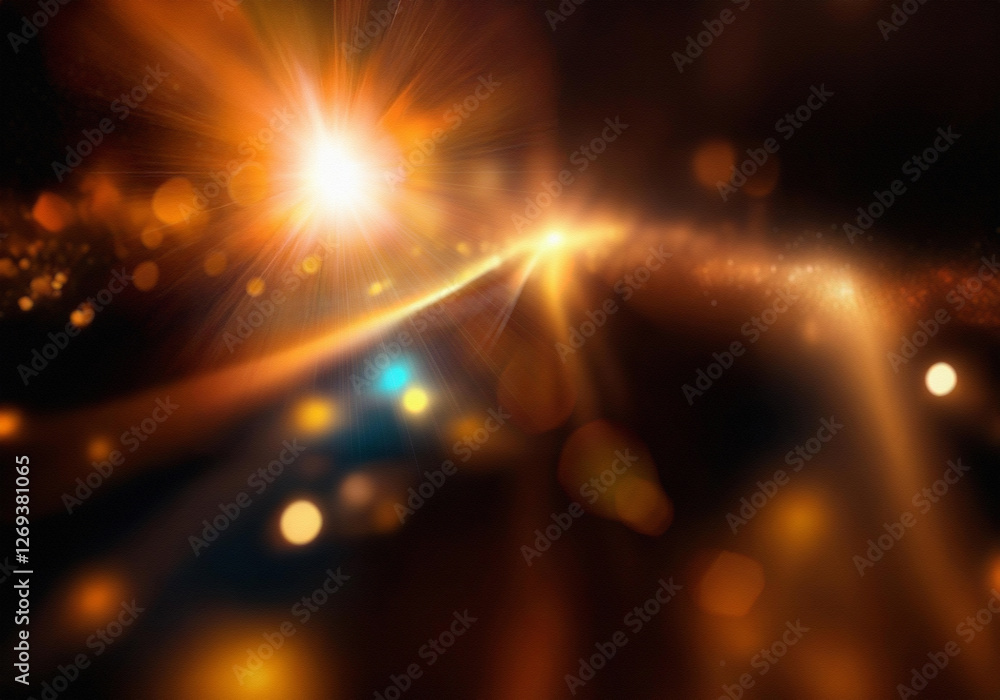 Aufkleber Abstract image with blurred lights, an orange glow and a light path shining through dark space.
