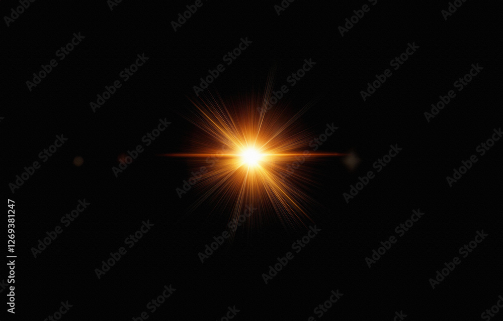 Poster a single point of bright, orange light emanating from the center of the image. it's a starburst shap