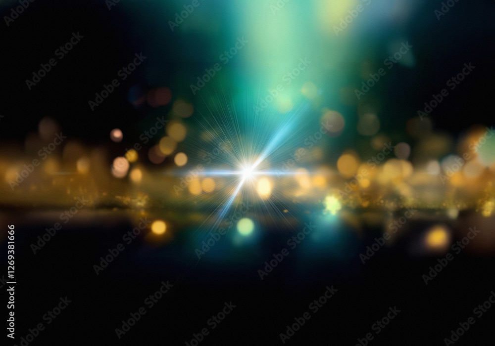 Aufkleber Abstract background with blurred bokeh lights in gold and teal.