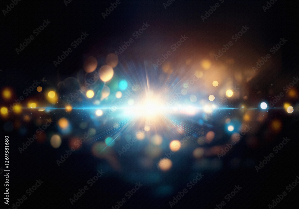 Poster a dark background with a blurred out layer of colorful lights.