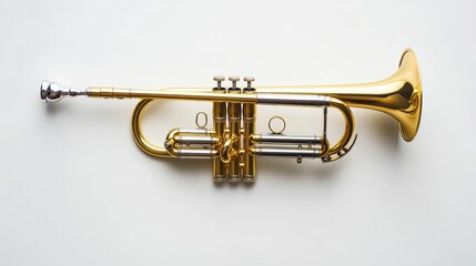 Obraz premium Toy Trumpet on White Surface with Copy Space for Creative Designs
