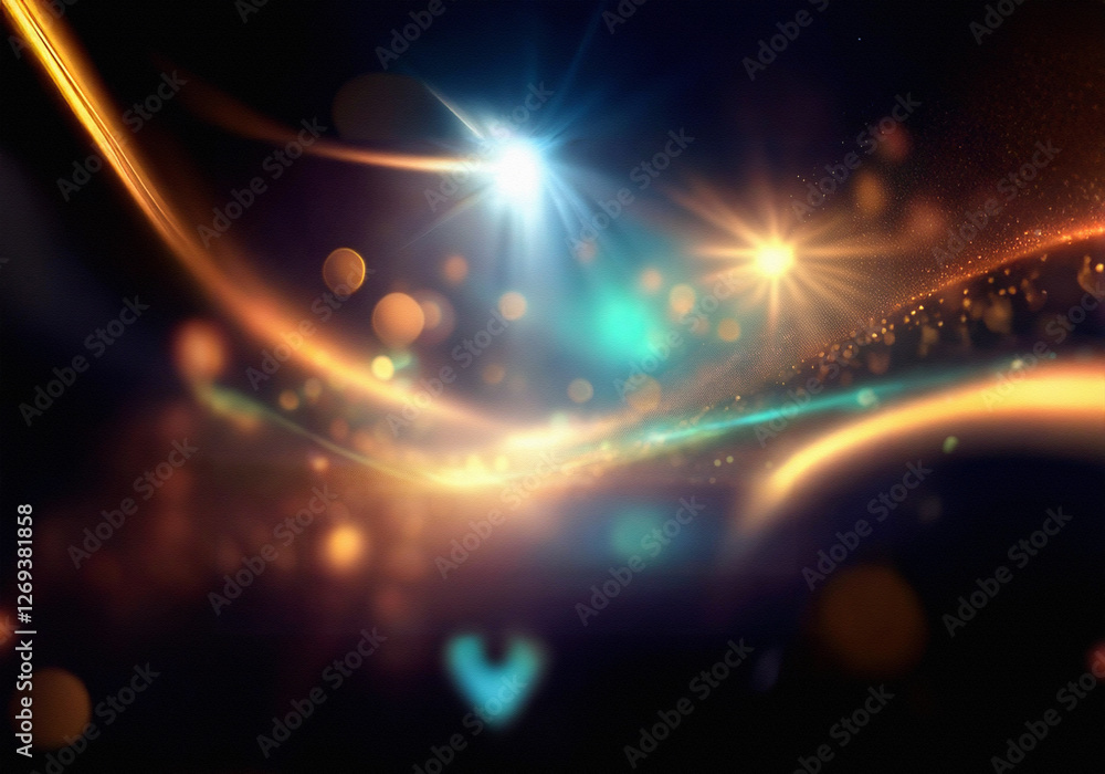 Poster a dark background with glowing lights and a bright light source in the upper right corner.