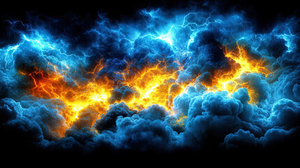 Fototapeta premium Dramatic Storm Clouds Illuminated by Vibrant Lightning and Fiery Colors in an Electrifying Nighttime Sky