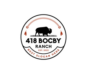 vintage bison logo for livestock industry