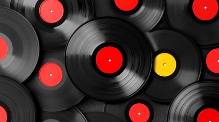 Vinyl Records Collection with Colorful Centers Top View