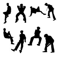 8 png silhouettes of people in sitting postures and standing	
