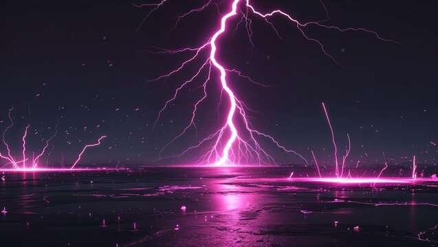Abstract impact of void lightning black and hyperwave pink glowing lightning sparks effects anime on plain black background