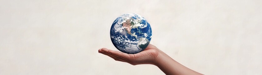 A hand holding a shrinking earth global awareness nature indoor setting close-up perspective environmental concerns