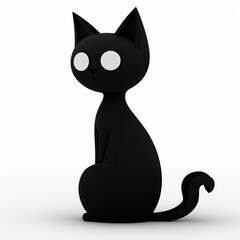 3D rendering a black silhouette of a cat sitting on a white background. The cat is facing towards the left side of the image and is sitting upright with its body slightly turned to the right