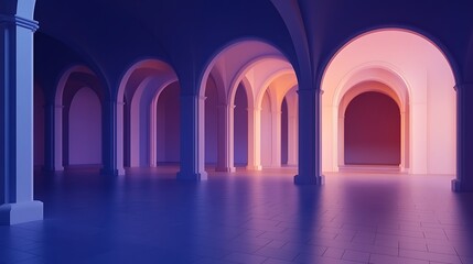 Obraz premium Serene Hallway with Archways and Columns