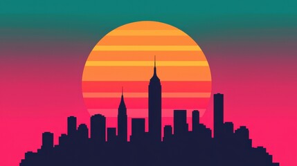 Transgender Day of Visibility concept. Vibrant Cityscape Silhouette at Sunset with Glowing Skies