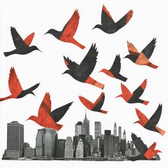 Fototapeta premium Abstract Birds Flying Over New York City Skyline