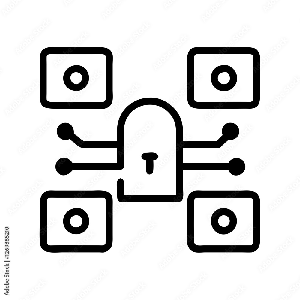 Poster minimalist cloud encryption vector icon - symbol for secure storage, cybersecurity interfaces