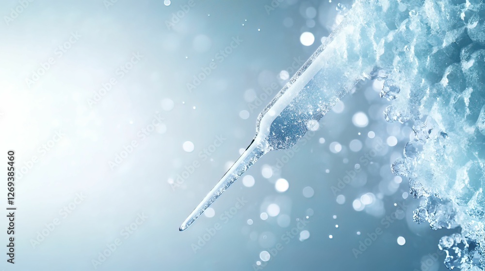 Poster a close-up view of water splashing with bubbles, creating a refreshing and dynamic effect against a 