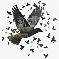Fototapeta premium Urban Dove A Cityscape Within Wings