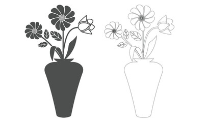 Flower Vase Vector Set Outline Style