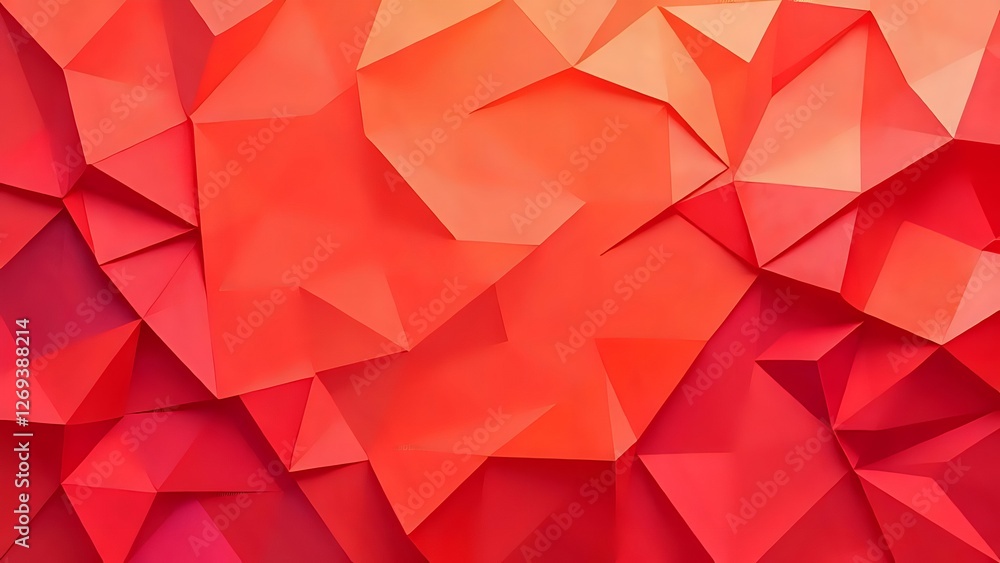 Poster background, abstract geometric pattern in shades of red, featuring sharp, angular facets that create
