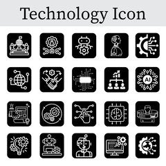 Information Technology icon set. ai, robotics, iot, biometric, geolocation, cloud computing and automation icon. Solid icon collection. Vector illustration