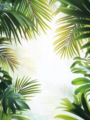 Fototapeta premium Tropical summer abstract with vibrant palm leaves and sunlit skies, creating a vacation mood, isolated on white