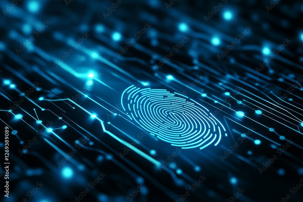 Poster digital fingerprint against background of technology and circuitry