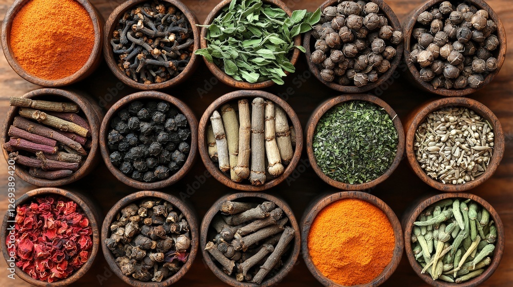Aufkleber an assorted collection of spices perfect for cooking and enhancing flavor complexity