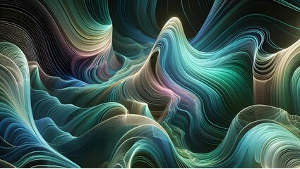 abstract fractal background, Colorful Wavy Particles Surface on Dark Background. Technology or Science Banner. Vector background with color abstract wave