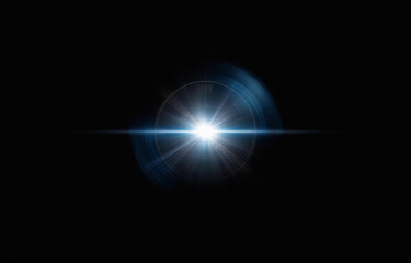 Obraz premium A bright white light emanates from the center of a black background, surrounded by a glowing halo and radiating rays.
