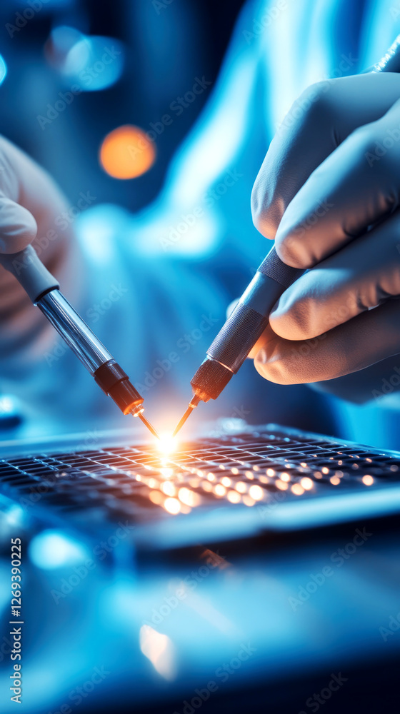 Poster precision experiment demonstration in a high-tech laboratory close-up view of scientific techniques 
