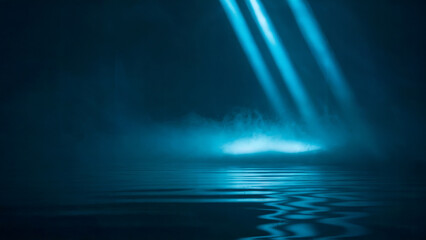 Fototapeta premium Ethereal Misty Landscape with Cool Blue Light - Dramatic and Mysterious Cinematic Ambiance