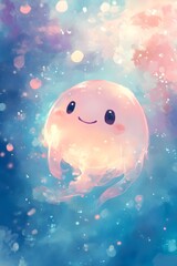 Whimsical Glowing Jellyfish-like Creature Floating in Enchanted Underwater Dreamscape