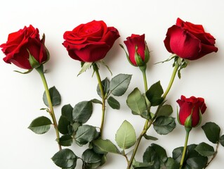 Red roses arranged with green leaves for a floral display or decoration purpose