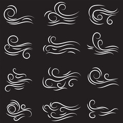 Wind icon set in blue design. Vector line art illustration isolated on Transparent background. Eps 10.