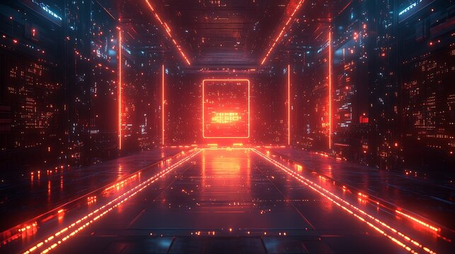 Futuristic online store glowing with logistics connectivity and digital retail advancements