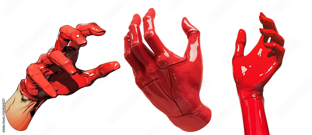 Aufkleber Red metallic hands with smooth edges, isolated on transparency background