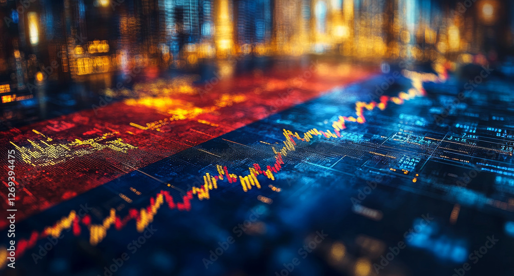 Poster market trends and data visuals. dynamic chart displaying stock market trends with bright colors in a