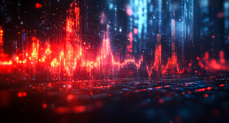Digital sound waves in vibrant colors. Colorful sound waves pulse through a digital landscape, showcasing dynamic energy and auditory visuals at night.