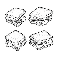 A set of sandwich with fresh vegetable, coloring page for kids,
