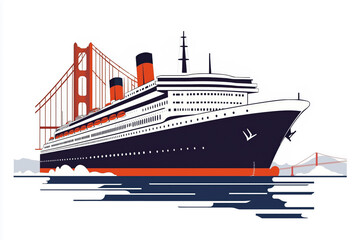 Fototapeta premium Cruise ship sailing under a famous golden gate bridge
