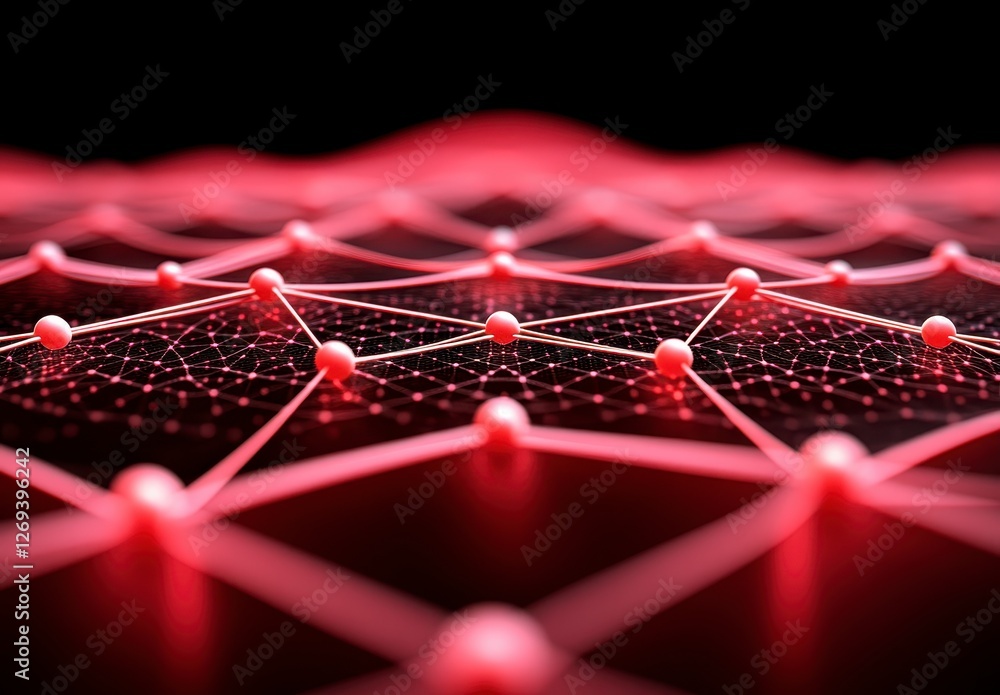Poster abstract network visualization with red nodes and lines, creating a complex web like structure again
